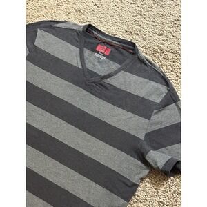 Men's Alfani Slim Fit Stretch Striped Short Sleeve V Neck Shirt - Medium